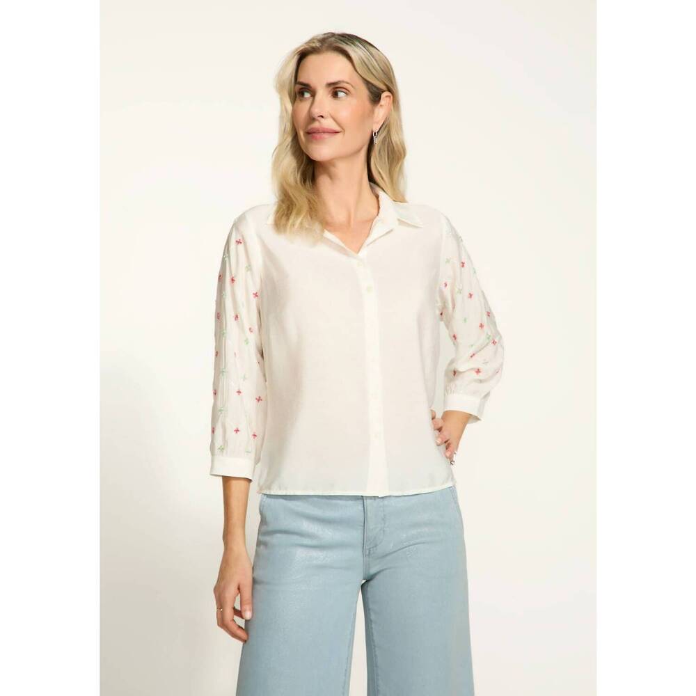 NEW FDJ estelle embellished sleeve shirt in white
